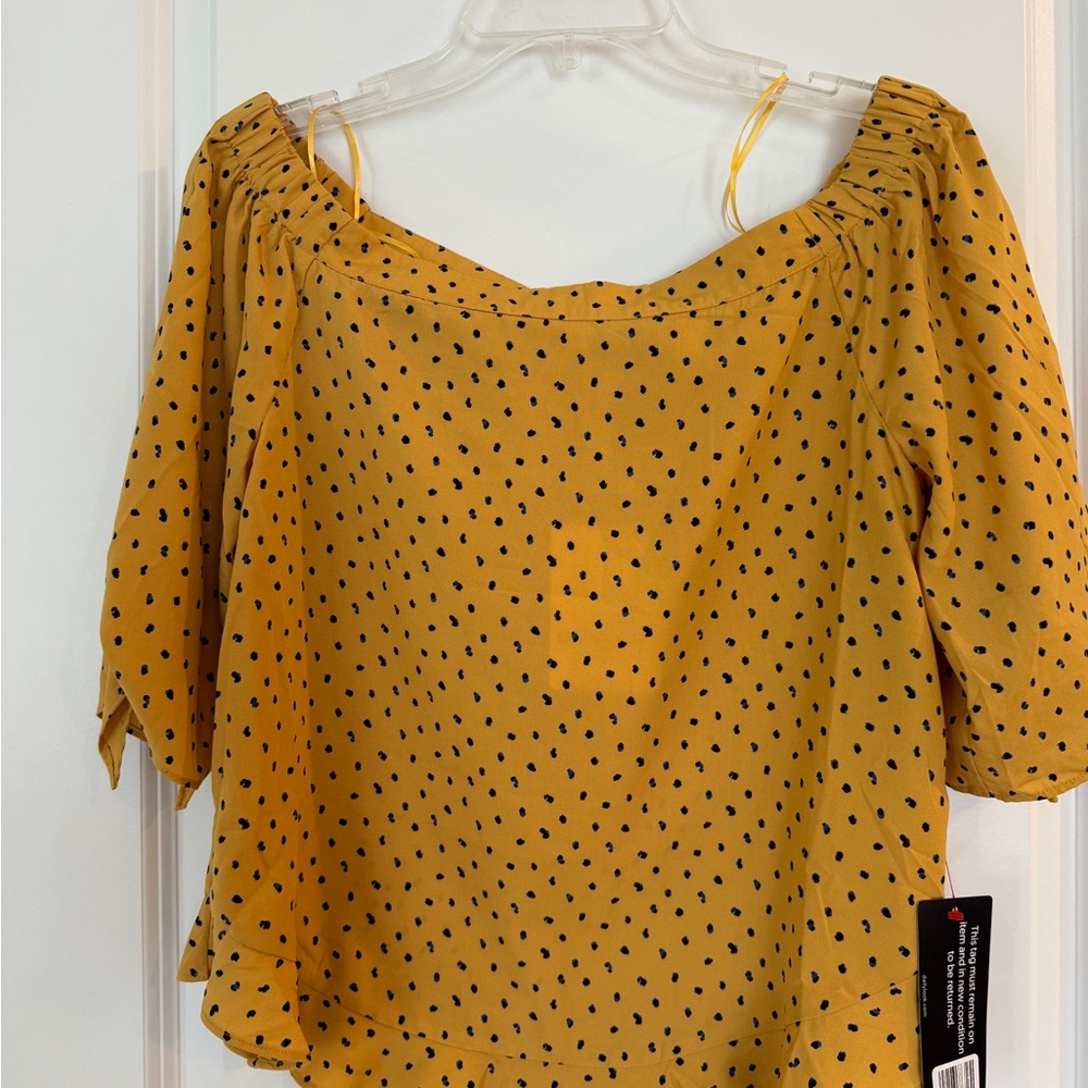 NWT Olivia Grey Elegant Gold and Blue Off-Shoulder Blouse